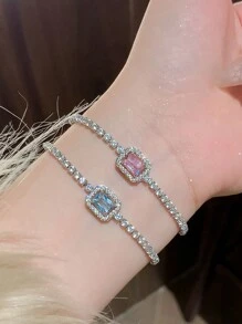 1 Pieza Pulsera Decorativa Ajustable Con Circonia Cúbica Cuadrada Minimalista De Moda Adecuada Para Uso Diario De Mujeres - pulsera cuadrada - Ver 5