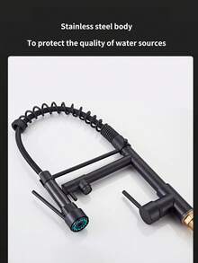 1pc Black Stainless Steel Kitchen Spring Faucet, Hot & Cold Water Mixer, Suitable For Modern Kitche Sink, 2 Mode Sprayer - Black - View 6