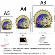 刺猬木制拼图，不对称动物形状，神奇的脑筋急转弯拼图玩具，生日/节日成人木制玩具作为脑筋急转弯礼物 - 彩色 - 查看 2