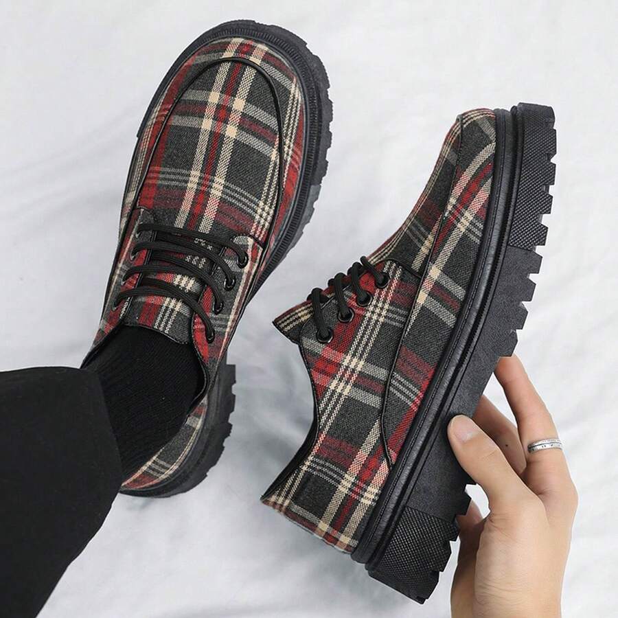 2024春季新款男士正式暨休閒皮鞋,具有復古英式低頂設計,適於婚禮男儐相穿著 - 紅色 - 查看 1