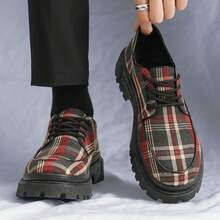 2024春季新款男士正式暨休閒皮鞋,具有復古英式低頂設計,適於婚禮男儐相穿著 - 紅色 - 查看 3