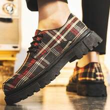 2024春季新款男士正式暨休閒皮鞋,具有復古英式低頂設計,適於婚禮男儐相穿著 - 紅色 - 查看 4