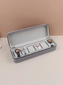 1 件灰色便攜式皮革拉鍊手錶盒可容納 6 隻手錶