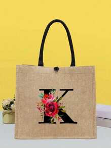 1 Miếng , Vàng Lanh Túi tote , Đỏ  Hoa hồng Hoa Mẫu chữ , Là A Tuyệt vời Qủa tặng Đối với phụ nữ , Mẹ , Giáo viên , Bạn , Và Đa chức năng Túi mua sắm , A Thiết kế mới , Dung lượng lớn , Và MỘT Lý tưởng Mua sắm - Màu Khaki - Xem 9