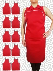 10 Bagless Long Apron Aprons Polyester Butcher Type Grease And Stain Resistant - Ideal For Sublimated Printing Screen Printing - 紅色帶白色偏差 - 查看 1
