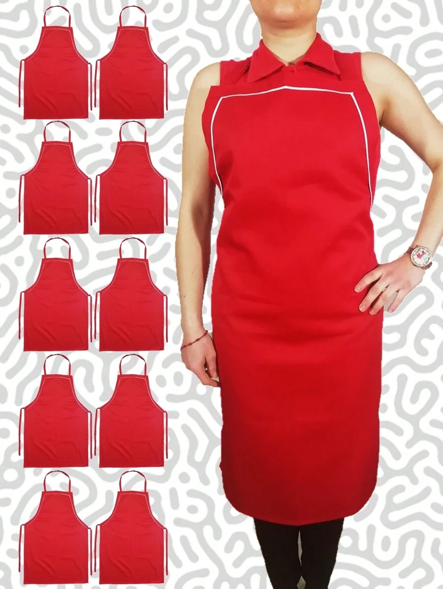 10 Bagless Long Apron Aprons Polyester Butcher Type Grease And Stain Resistant - Ideal For Sublimated Printing Screen Printing - 紅色帶白色偏差 - 查看 1
