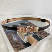 1条女士棕色细腰带，仿珍珠装饰，复古优雅束腰，适合搭配新款西装、毛衣。百搭黑色腰带，适合日常通勤使用，夏季、秋季、万圣节