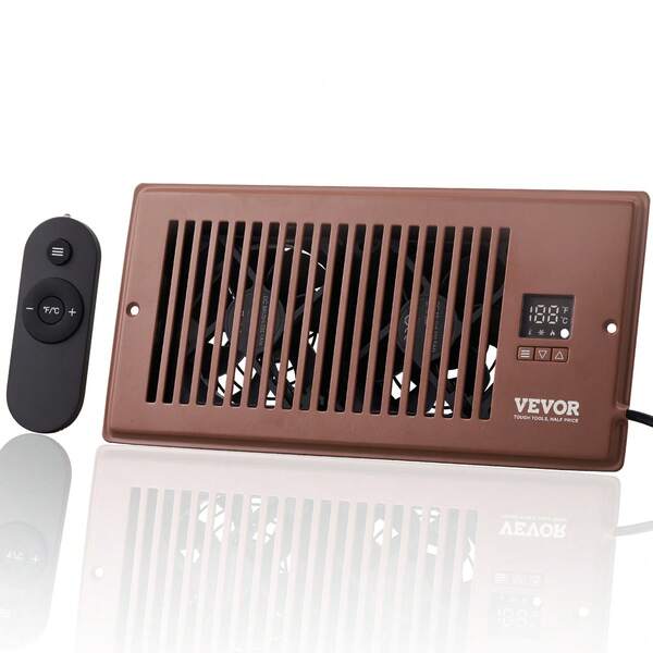 Register Booster Fan, Quiet Vent Booster Fan Fits 4" X 10" Register Holes, With Remote Control And Thermostat Control, Adjustable Speed For Heating Cooling Smart Vent, Brown