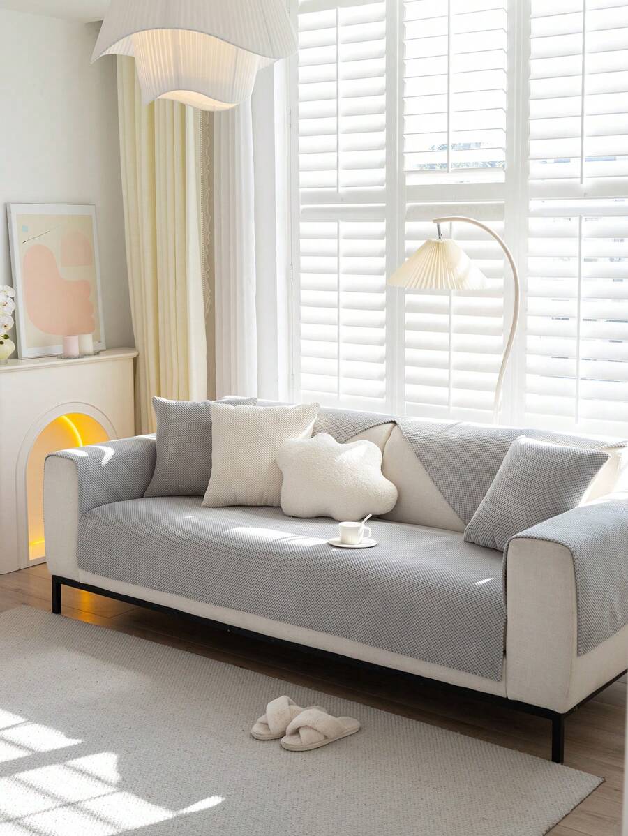 1pc Universal Velvet Solid Color Sofa Cushion, Modern Style Pet Friendly AntiDirt AntiSlip