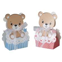 12 piezas Cajas de papel para regalo de dulces, fiesta de cumpleaños de oso de peluche, Día de San Valentín, de vuelta a la escuela