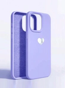 2.0厚度銀色心形紋理液態矽膠手機殼,適用於iphone 15 Pro Max,對朋友、女友、情侶提供全面保護 - 紫色 - 查看 2