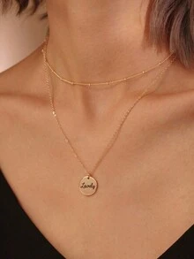 1 chiếc vòng cổ mặt dây chuyền hai lớp hình tròn tùy chỉnh dành cho nữ bằng bạc Sterling S925, trang sức cao cấp dành cho nữ, quà tặng tùy chỉnh, quà tặng cho bạn thân - Vàng - Xem 8