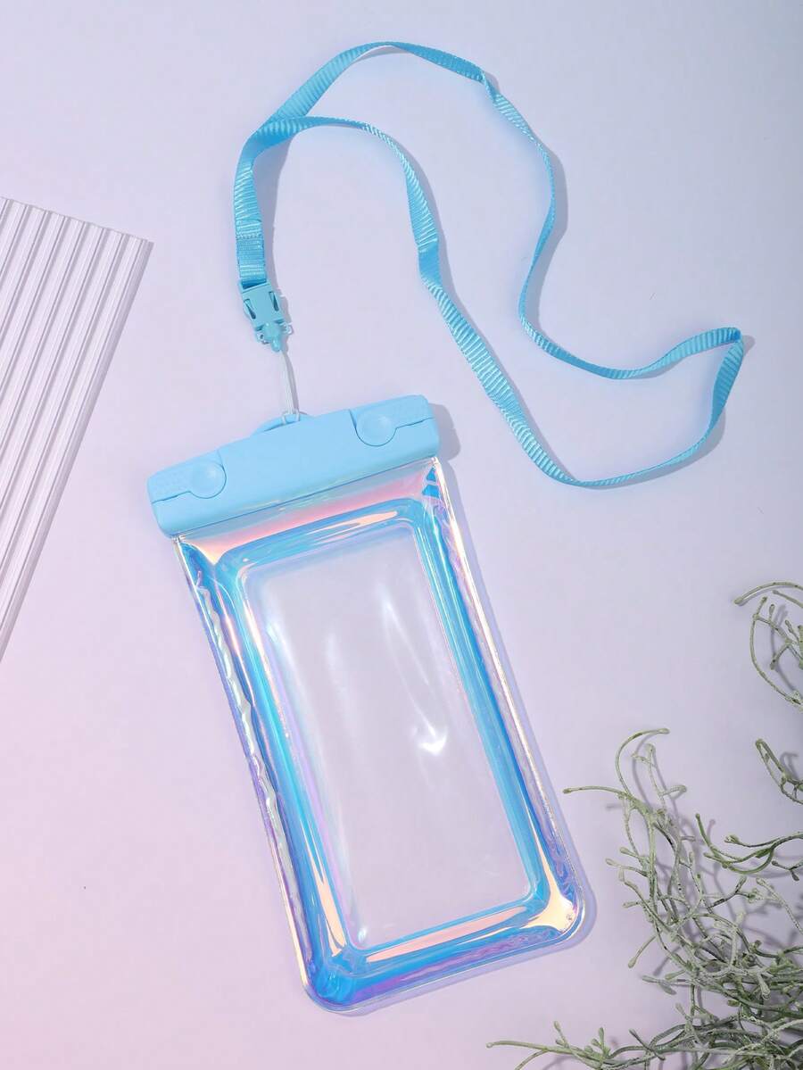 1 Pieza De Funda Impermeable Holográfica Azul Para Teléfono