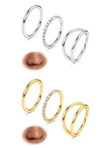 Acefun 3 chiếc khuyên mũi hình vòng - Khuyên mũi vòng đôi bằng thép không gỉ 316L 16G/18G/20G có bản lề CZ Conch Trang sức xỏ khuyên vách ngăn Clicker Nhẫn môi Bông tai sụn Helix Rook Tragus Daith 8mm - C - Xem 1