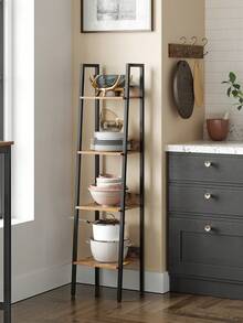 VASAGLE Ladder Shelf, 4-Tier Bookcase For Home Office, Free Standing Storage Shelves For Living Room, Kitchen, Steel Frame, Easy To Assemble, Industrial Rustic Brown And Black - Chocolate Brown - View 2
