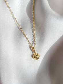 1 chiếc vòng cổ mặt dây chuyền hình trái tim gấp tùy chỉnh dành cho nữ bằng bạc Sterling S925, trang sức cao cấp dành cho nữ, quà tặng tùy chỉnh, quà tặng cho bạn thân - Vàng - Xem 3