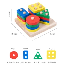 Montessori Geometric Shape Matching Wooden Cylinder Blocks Early Learning Educational Puzzle Toys For Children - Blue - View 7