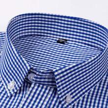 Camisa de manga larga de algodón puro para hombre, camisa a cuadros informal fina - Celeste - Ver 2