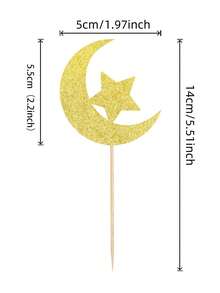 15PCS  Mubarak Cupcake Toppers Gold Glitter Moon Star  Kareem Cupcake Picks Decorations For  Islamic  Theme Party Supplies Cake Decorating Cake Topper Cake Decorations Cake Decor Cake Decorating Tools - Gold - View 6