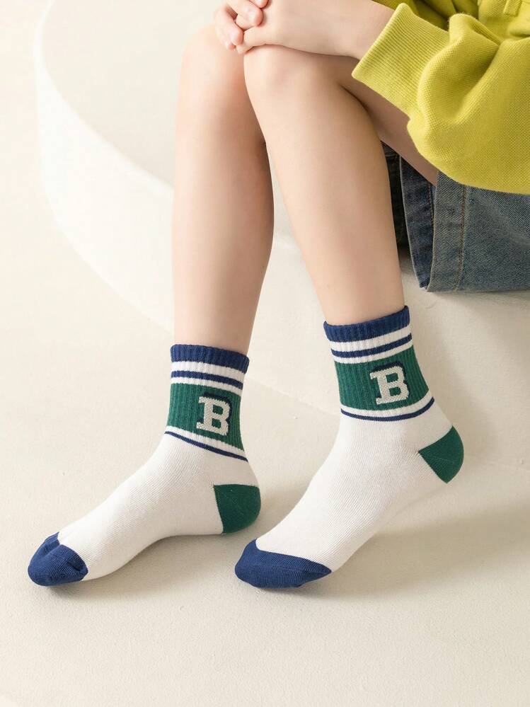 5雙/組男孩休閒&運動&學校風格,具有高彈性寬壓力襪,咖啡棕色、深棕色和森林綠色,適合跑步鞋和日常穿著,秋冬季節適用。 - 彩色 - 查看 5