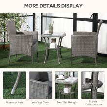 Outsunny Outdoor Rattan Bistro Set With Cushions, 3 Piece Garden Furniture Set, Patio Balcony Table And Chairs Set - Light Grey - View 9