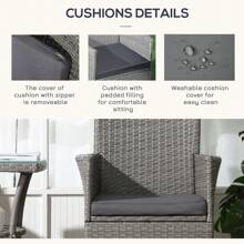 Outsunny Outdoor Rattan Bistro Set With Cushions, 3 Piece Garden Furniture Set, Patio Balcony Table And Chairs Set - Light Grey - View 7