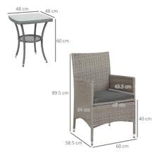 Outsunny Outdoor Rattan Bistro Set With Cushions, 3 Piece Garden Furniture Set, Patio Balcony Table And Chairs Set - Light Grey - View 6