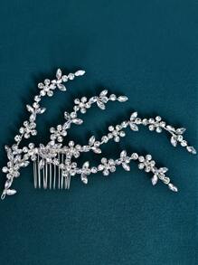 Silver Bridal Hair Comb Decorated With Asymmetric Rhinestone Branches For Ladies, Wedding Updo Hair Accessory For Bridesmaid Elegant Royal Tiaras