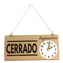 Letrero Abierto Cerrado con Reloj Manual Rústico Regresamos MDF Cadena Resistente Ventosa Puerta Vidrio Negocio…