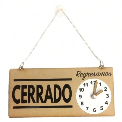Letrero Abierto Cerrado con Reloj Manual Rústico Regresamos MDF Cadena Resistente Ventosa Puerta Vidrio Negocio…