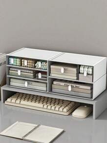 1 pezzo Divisore per cassetti bianco semplice ed elegante, compatto, impilabile e combinabile per la conservazione di articoli di cartoleria e cosmetici