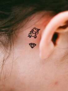 STARTTOOS 4入黑色摺紙羽毛飛鳥花卉小圖案指, 手腕, 耳朵,身體臨時紋身貼紙 - 黑色 - 查看 7