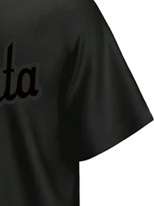 Boyfriend Style Men's Breathable Letter Printed Button-Front Short Sleeve Baseball Jersey - Black - View 3