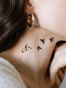 STARTTOOS 2入組黑色小鳥、星星、心形圖案指尖、手腕、耳朵和身體暫時貼紙紋身貼紙 - 黑色 - 查看 3