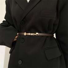 優雅1入女性珍珠裝飾復古腰帶，修身腰帶裝飾西裝，配有可調節扣環，時尚且百搭的黑色腰帶，適用於日常通勤 - 黑色 - 查看 9