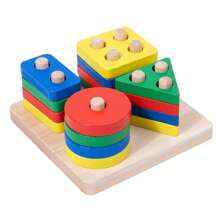 Montessori Geometric Shape Matching Wooden Cylinder Blocks Early Learning Educational Puzzle Toys For Children - Blue - View 6
