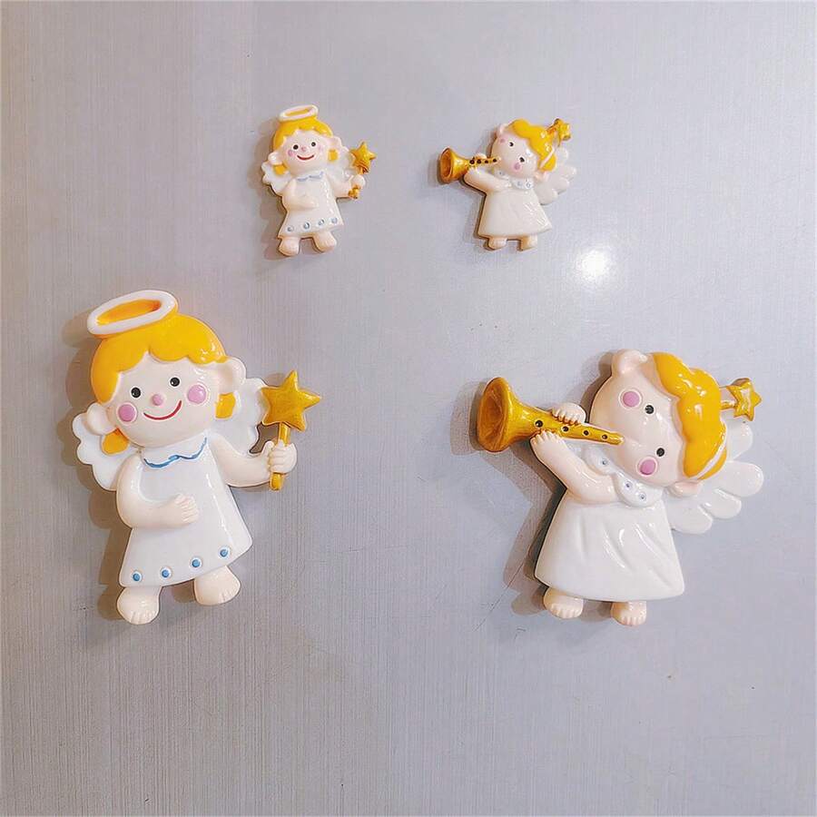 4入組可愛的3d天使造型冰箱磁鐵套裝,適用於廚房裝飾 - 彩色 - 查看 1