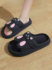 Sandalias De Moda Para Dama Diseño De Conejo Animado, Sandalias De Primavera Y Verano Para Vacaciones Y Hogar - Negro - Ver 4