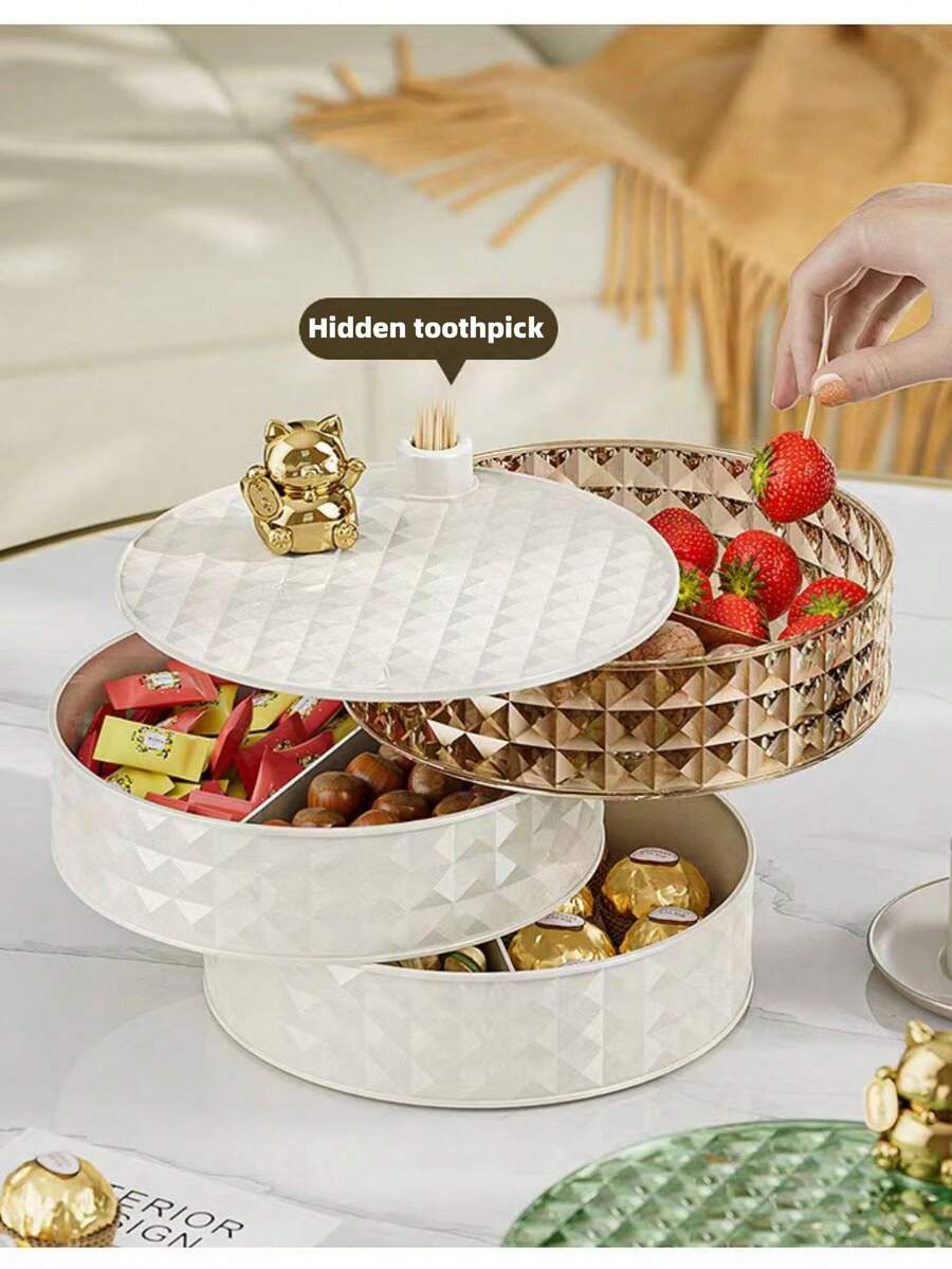 1 Pieza De Caja De Almacenamiento De Joyas De Múltiples Capas Giratoria, Contenedor De Snack Y Frutas Secas Con Tapa, Antipolvo Y Prueba De Humedad - Blanco - Ver 1