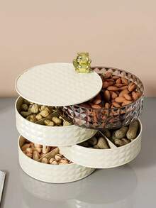 1 Pieza De Caja De Almacenamiento De Joyas De Múltiples Capas Giratoria, Contenedor De Snack Y Frutas Secas Con Tapa, Antipolvo Y Prueba De Humedad - Blanco - Ver 4