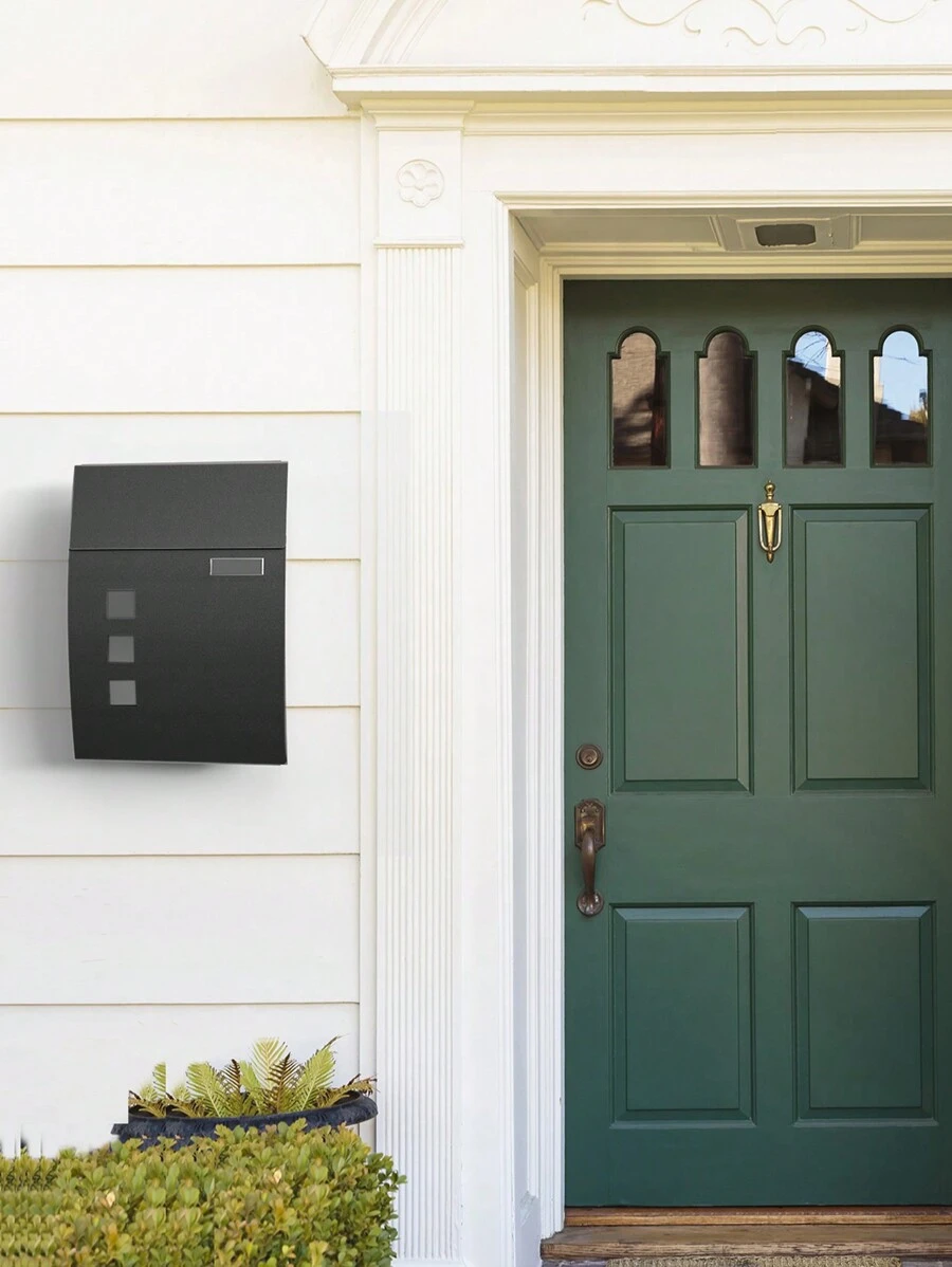 SONGMICS Mailbox, Wall-Mounted Lockable Post Letter Box With Viewing Windows, Nameplate, And Keys, Easy To Install, Black - Black - View 1