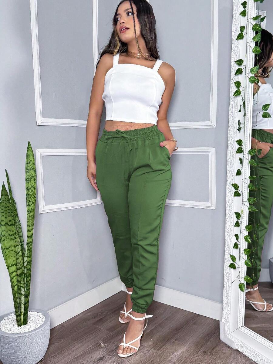 Women Pants - 軍綠色 - 查看 1