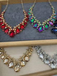 1 Conjunto De Colar E Brincos Geométricos Com Pedras De Strass Em Estilo Festa Court, Presente Fashion Para Namoradas E Ocasiões Especiais