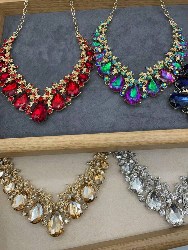 1 Conjunto De Colar E Brincos Geométricos Com Pedras De Strass Em Estilo Festa Court, Presente Fashion Para Namoradas E Ocasiões Especiais