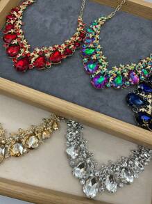 1 Conjunto De Colar E Brincos Geométricos Com Pedras De Strass Em Estilo Festa Court, Presente Fashion Para Namoradas E Ocasiões Especiais