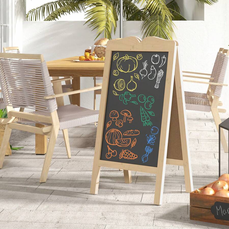 Vinsetto Pizarra Caballete con Marco de Madera Pizarra de Pie Magnética Plegable con 8 Tizas Líquidas y 6 Tableros Doble Cara 51x60x101 cm Natural - Beis - Ver 1
