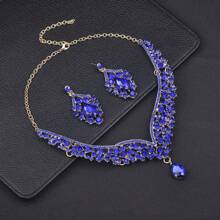 New Spring 2024 2pcs/Set Women's Necklace & Earrings Set, European & American Style, Elegant & Glamorous, Rhinestone Inlaid, Bridal Wedding Jewelry, Clavicle Chain & Earrings
