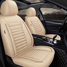 5 Seats Car Seat Covers Full Set PU Leather Front Rear Back Padded Cover Universal Auto Seat Protectors With Or Without Head Pillow For Most Cars Sedan Truck SUV - 米色/咖啡色系 - 查看 6