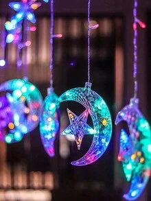 1 Bộ Của 6 cái Ngôi sao & 6 cái Mặt trăng Hình dạng 3.5M Ấm áp Ánh sáng 128LED Mặt trăng & Ngôi sao Rèm Nàng tiên Đèn Chuỗi  , Thích hợp Đối với Nhà  Ngày lễ Giáng sinh Lễ cưới Buổi tiệc Sân trong Bãi cỏ Đồ trang trí - Trong sáng - Xem 11