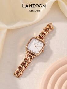 Lanzoom女士手錶,粉色極簡主義錶盤,銀色手鍊風格不銹鋼錶帶,316l不銹鋼材質,石英時鐘,奢華獨特的風格,適合日常裝飾 - 白色 - 查看 3